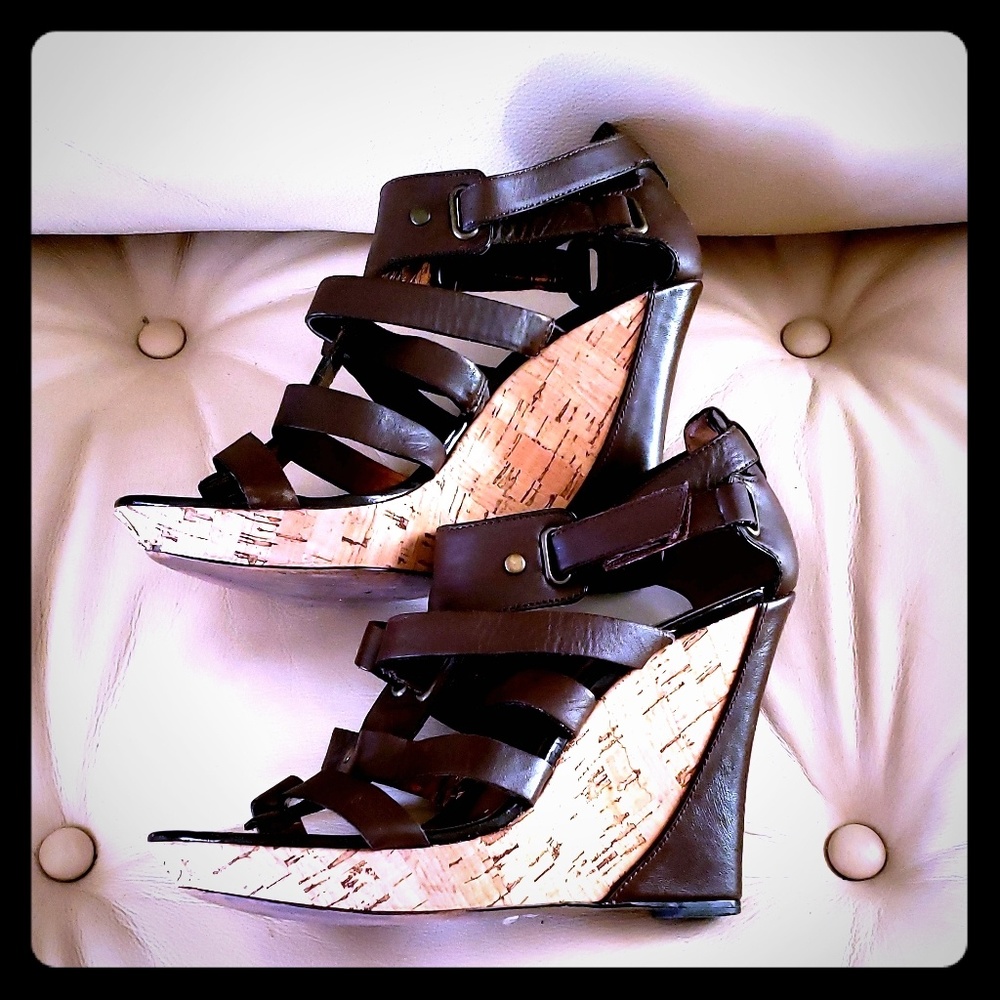 Stylish sky high Brown leather wedge  sandal